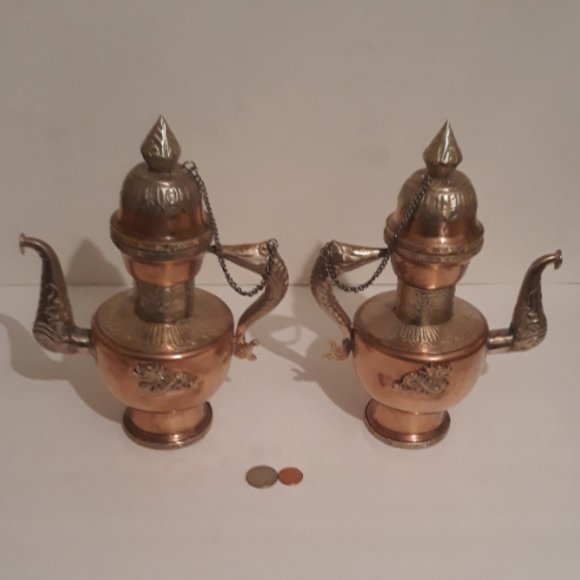 Vintage Set of 2 Metal Copper, Brass and Silver